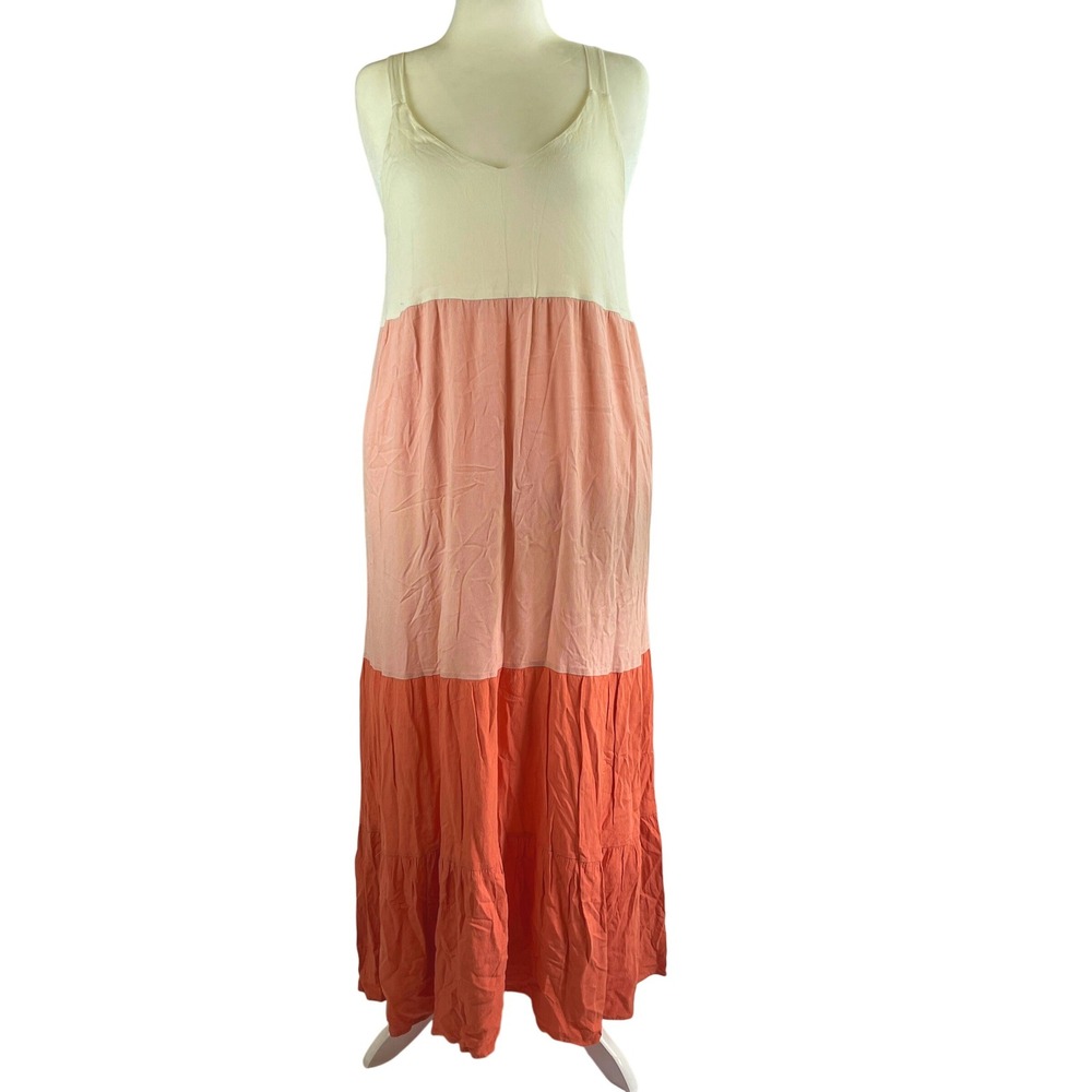 Mia & Tess Womens Pink Tiered Color block Maxi Dress Size XL